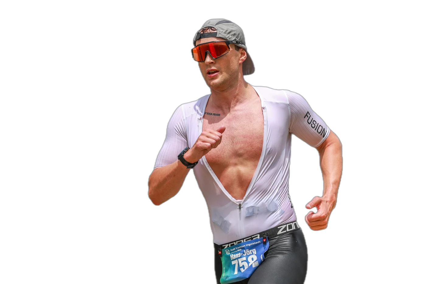 Hans-Jörg Stolz beim Laufsplit eines Triathlons